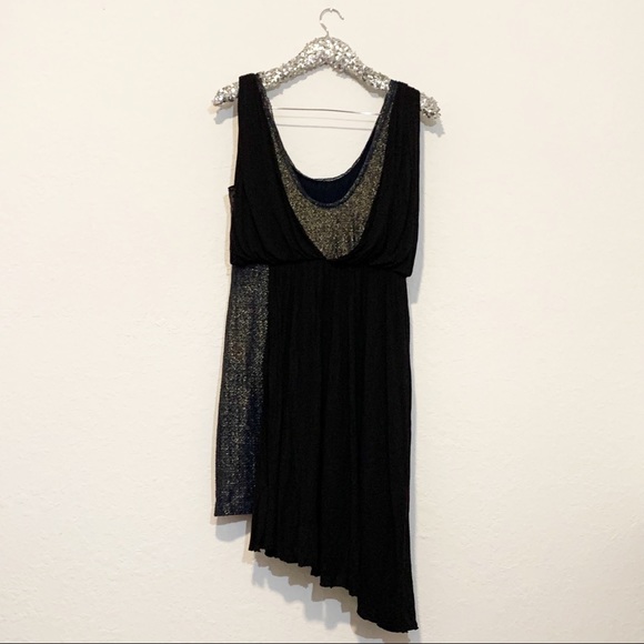 Free People Eleanor Black Blue Metallic Gold Grecian Mini Dress Size Large - Picture 12 of 14